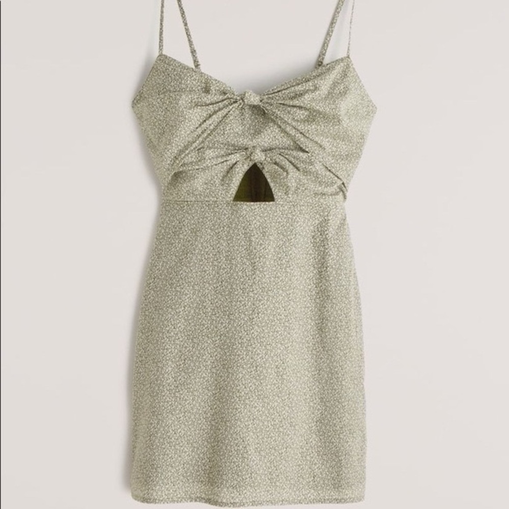 Abercrombie & Fitch Double Knot Front Cutout Mini Green Floral Dress
